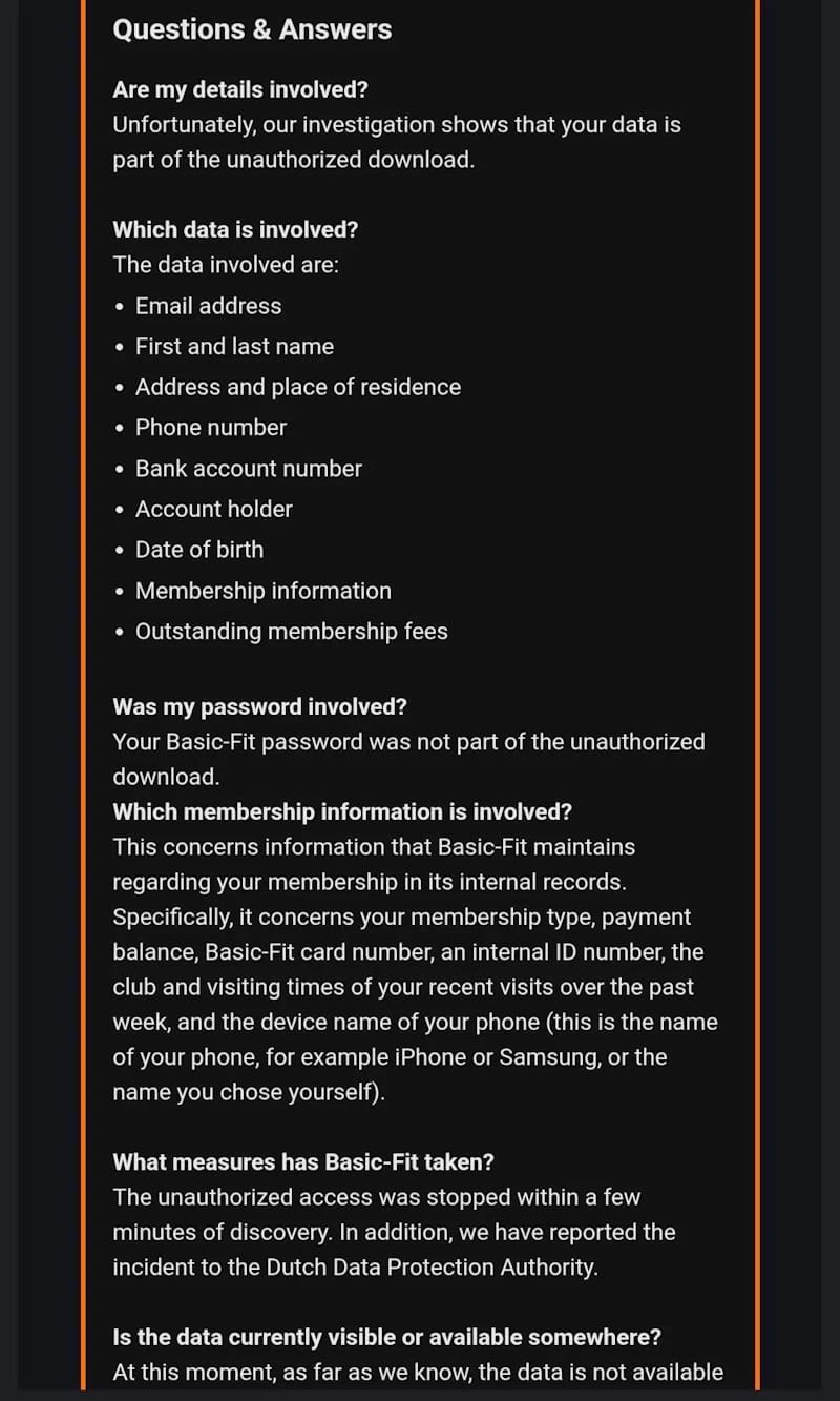 Waarschuwing inzake datalek bij Basic-Fit