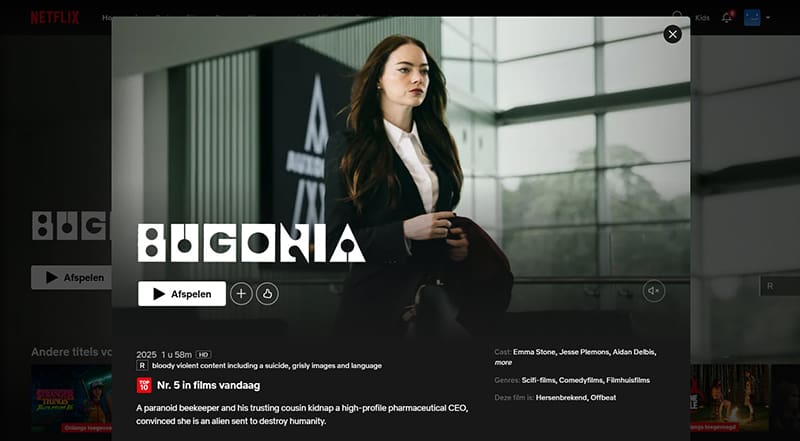 Bugonia streaming op Netflix in de VS