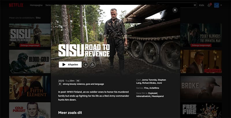 Sisu 2 streaming op Netflix in de VS