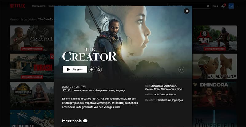 The Creator streaming op Netflix in de VS