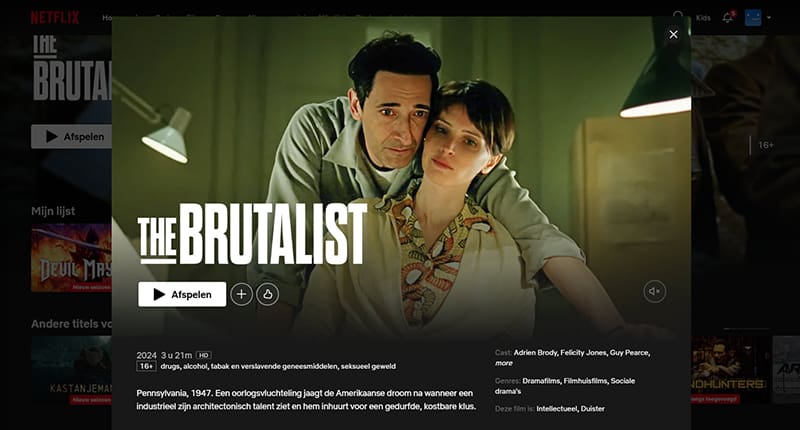 The Brutalist op Netflix The Brutalist streaming op Netflix in Zwitserland