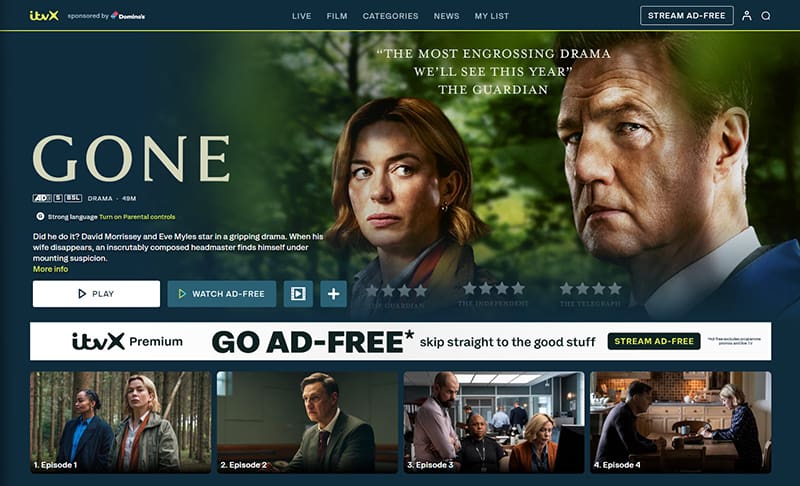 Gone streaming gratis op ITVX