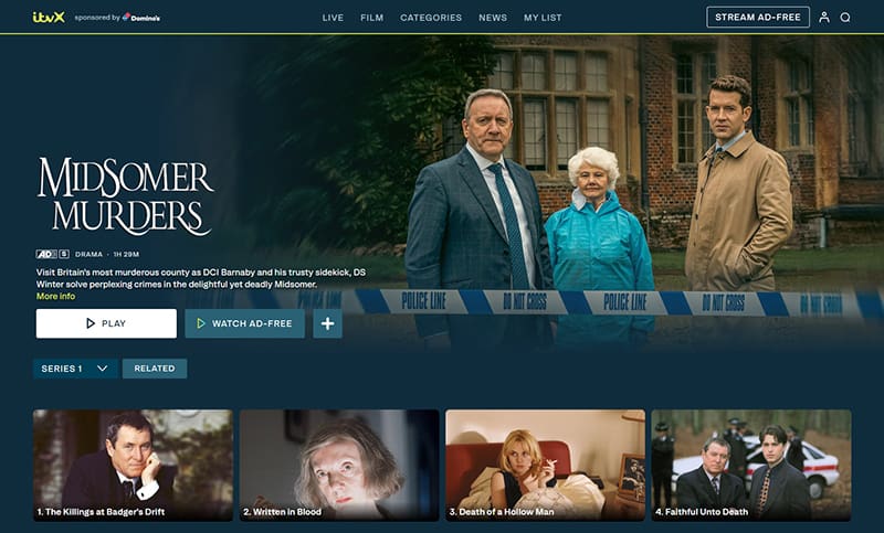 Midsomer Murders streaming gratis op ITVX