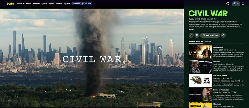 Civil War streaming gratis op Tubi