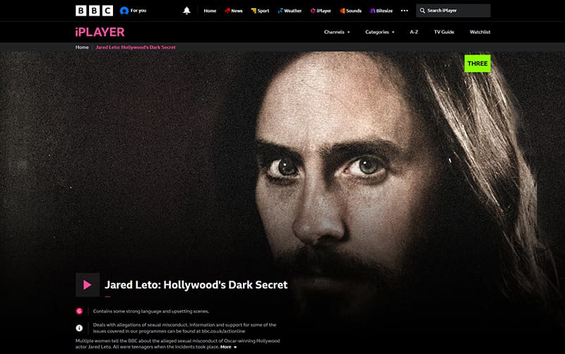 Jared Leto: Hollywood's Dark Secret op BBC iPlayer Jared Leto: Hollywood's Dark Secret streaming op BBC iPlayer