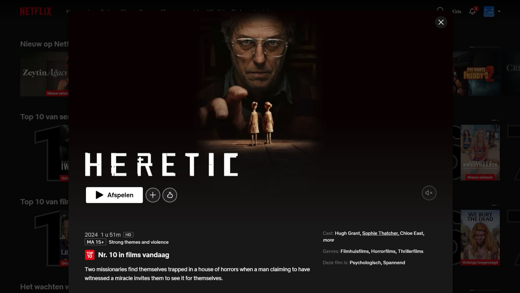 Heretic streaming op Netflix in Australië