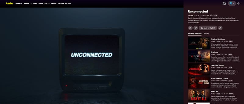 Unconnected streaming gratis op Tubi